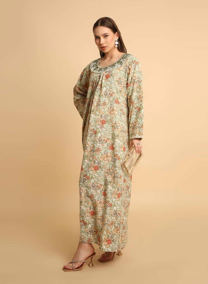 HANA & SARA Traditional Arabic Jalabiya Women’s Long Dress with Embroidered Neckline - Image 1